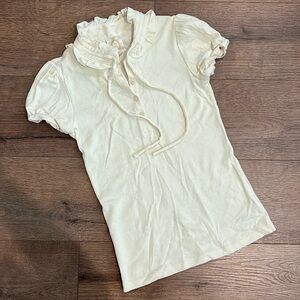 Anthropologie Ric Rac Collared Ruffle Tie Neck Button Womens Blouse Top